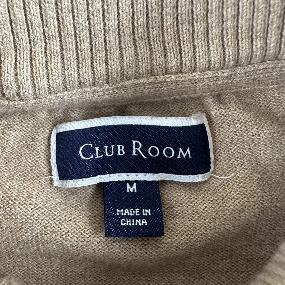 Club Room Mock Neck 3-Button 100% Cotton Pullover Mens Sweater Brown Size Medium
